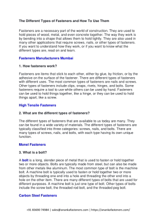 3 The Different Types of Fasteners and How To Use Them