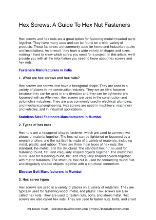 4 Hex Screws A Guide To Hex Nut Fasteners