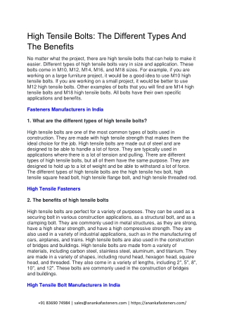 6 High Tensile Bolts The Different Types And The Benefits