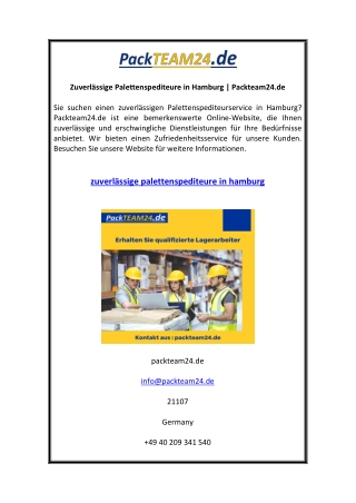 Zuverlässige Palettenspediteure in Hamburg Packteam24.de