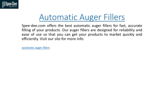 Automatic Auger Fillers  Spee-dee.com