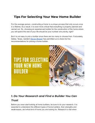 Tips For Choosing A Builder