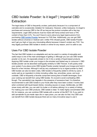 CBD Isolate Powder: Is it legal? | Imperial CBD Extraction