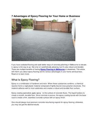 Advantages of Epoxy Flooring for Your Home or Business