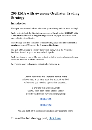 200 EMA with Awesome Oscillator Trading Strategy