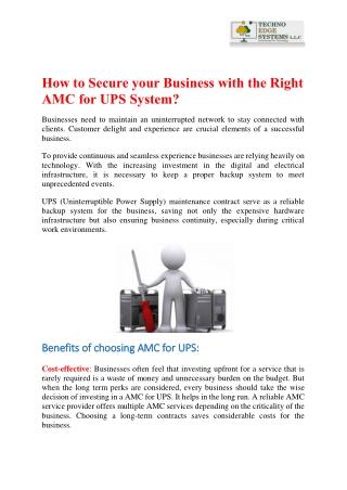 How to Secure your Business with the Right AMC for UPS System?