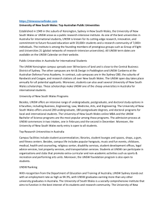 University of New South Wales Top Australian Public Universities