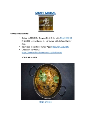 Upto 10% offer order now - Shahi Mahal Menu
