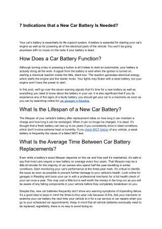 7 Indications that a New Car Battery Is Needed