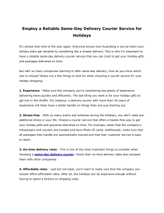 Employ a Reliable Same-Day Delivery Courier Service for Holidays