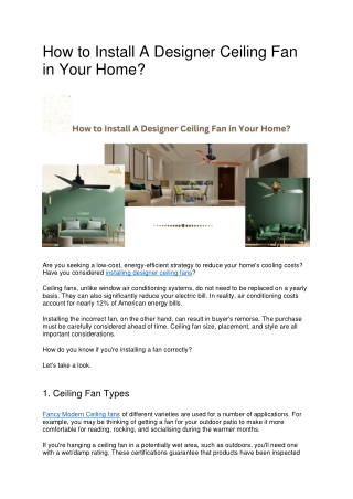 How to Install A Designer Ceiling Fan in Your Home