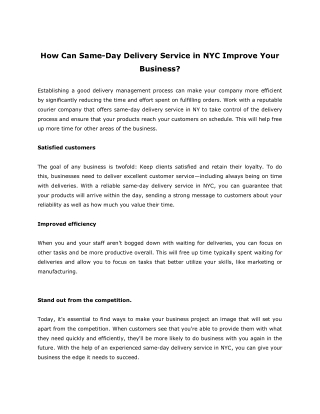 How Can Same-Day Delivery Service in NYC Improve Your Business