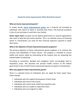 Grants for Home Improvement What Should You Know