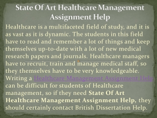 State Of Art Healthcare Management Assignment Help