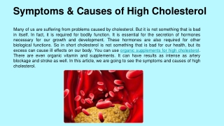 Symptoms & Causes of High Cholesterol