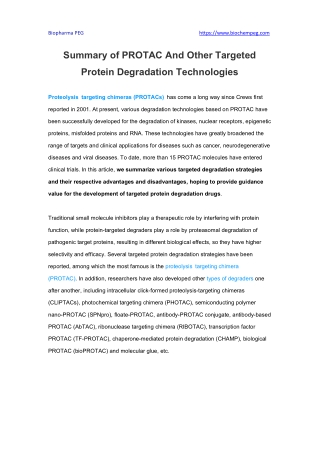 Summary of PROTAC And Other Targeted Protein Degradation Technologies