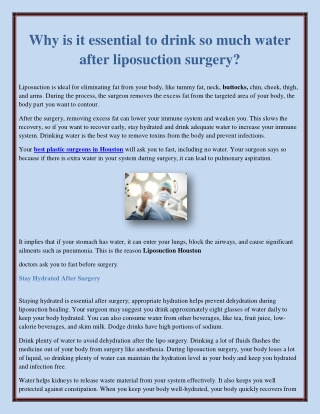 Why is it essential to drink so much water after liposuction surgery?