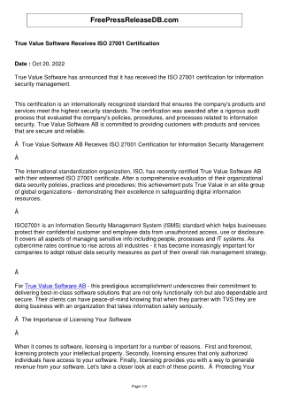 True Value Software Receives ISO 27001 Certification