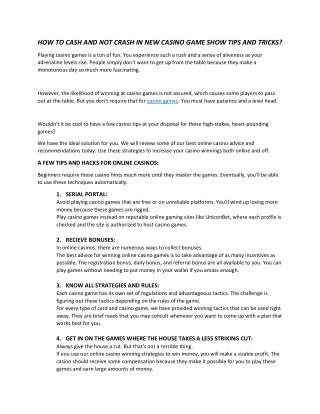 HOW TO CASH AND NOT CRASH IN NEW CASINO GAME SHOW TIPS AND TRICKS