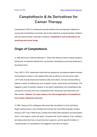 Camptothecin & Its Derivatives for Cancer Therapy