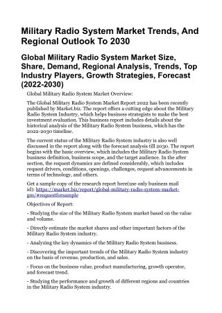 Military Radio System Market Trends, And Regional Outlook To 2030