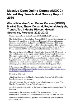 Massive Open Online Courses(MOOC) Market Key Trends And Survey Report 2030