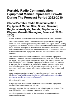 Portable Radio Communication Equipment Market Impressive Growth During The Forec