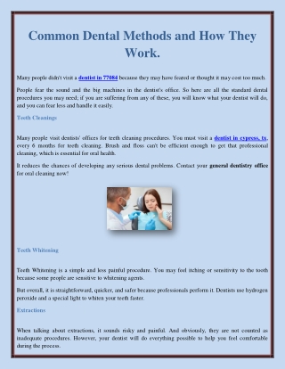 Common Dental Methods and How They Work.