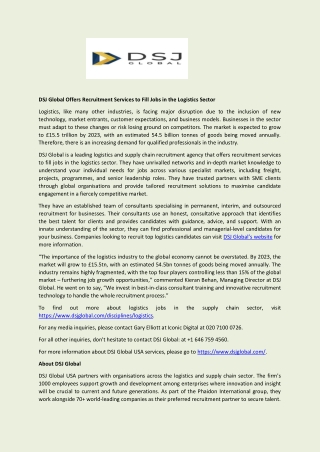 Recruitment Services to Fill Jobs in the Logistics Sector - DSJ Global