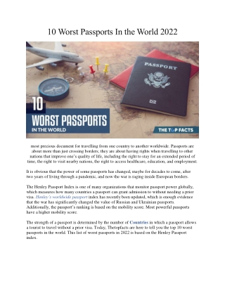 10 Worst Passports In the World 2022