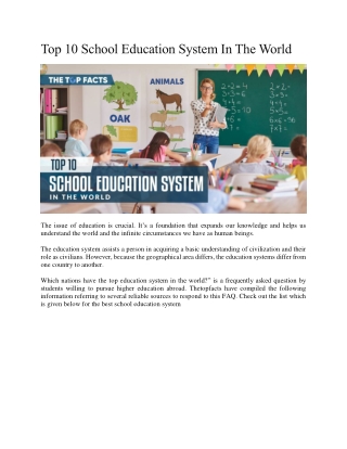 Top 10 School Education System In The World