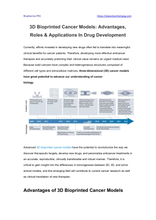 3D Bioprinted Cancer Models Advantages, Roles & Applications In Drug Development