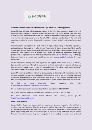 Recruitment Services for Legal Jobs in the Technology Sector - Larson Maddox