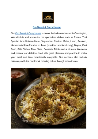 10% off order now - Om Sweet & Curry House Indian menu