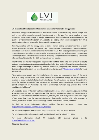 Specialized Recruitment Services for Renewable Energy Sector - LVI Associates