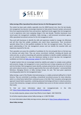 Specialised Recruitment Services for Risk Management Sector - Selby Jennings