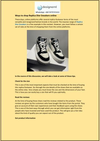 Ways to shop Replica Dior Sneakers online