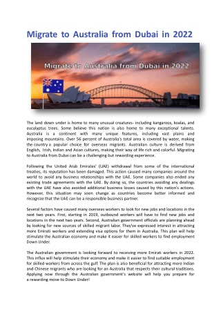 Migrate to Australia from Dubai