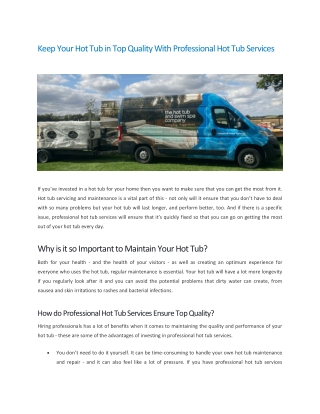 Keep Your Hot Tub in Top Quality With Professional Hot Tub Services - The Hot Tub and Swim Spa Company