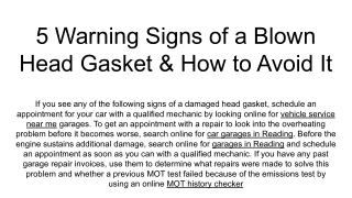 5 Warning Signs of a Blown Head Gasket & How to Avoid It