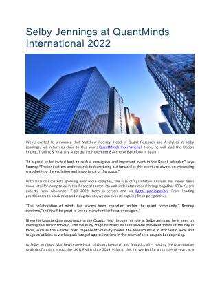 Selby Jennings at QuantMinds International 2022