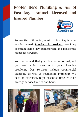 Rooter Hero Plumbing & Air of East Bay  Anitoch Licensed and Insured Plumber