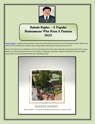 Rakesh Rajdev A Popular Businessman Who Runs A Famous NGO