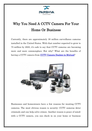 Why You Need A CCTV Camera For Your Home Or Business