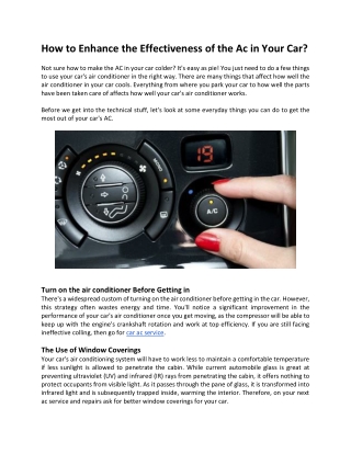 How to Enhance the Effectiveness of the Ac in Your Car?
