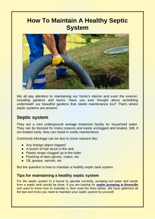 Tips For Maintaining A Healthy Septic System