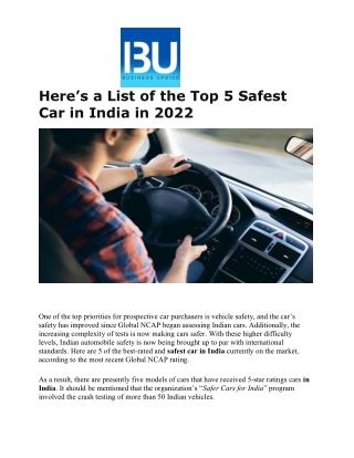 Here’s a List of the Top 5 Safest Car in India in 2022