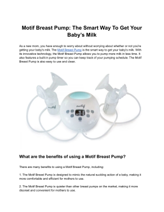 Motif Breast Pump: The Smart Way To Get Your Baby’s Milk