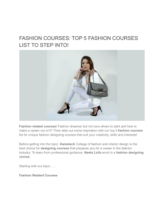 Top 5 Fashion Related Courses List - By Hamstech