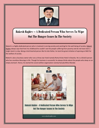 Rakesh Rajdev A Dedicated Person Who Serves To Wipe Out The Hunger Issues In The Society